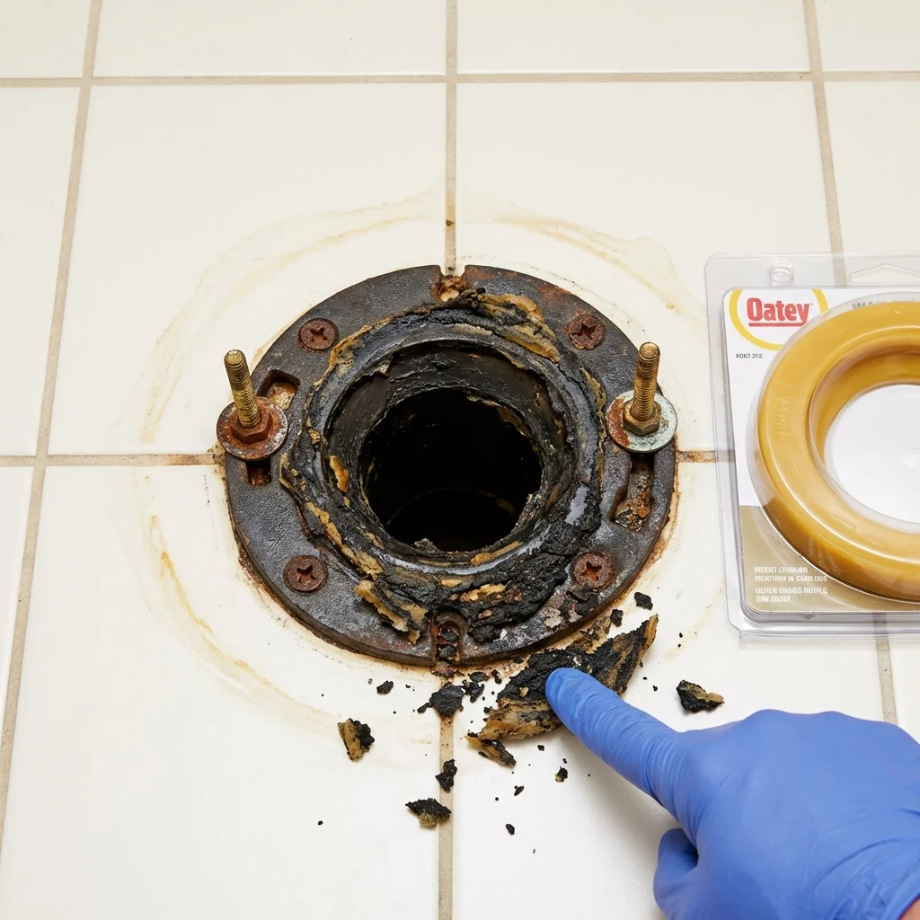 Failed wax ring showing water seepage at the base of a toilet in a Itta Bena, MS home